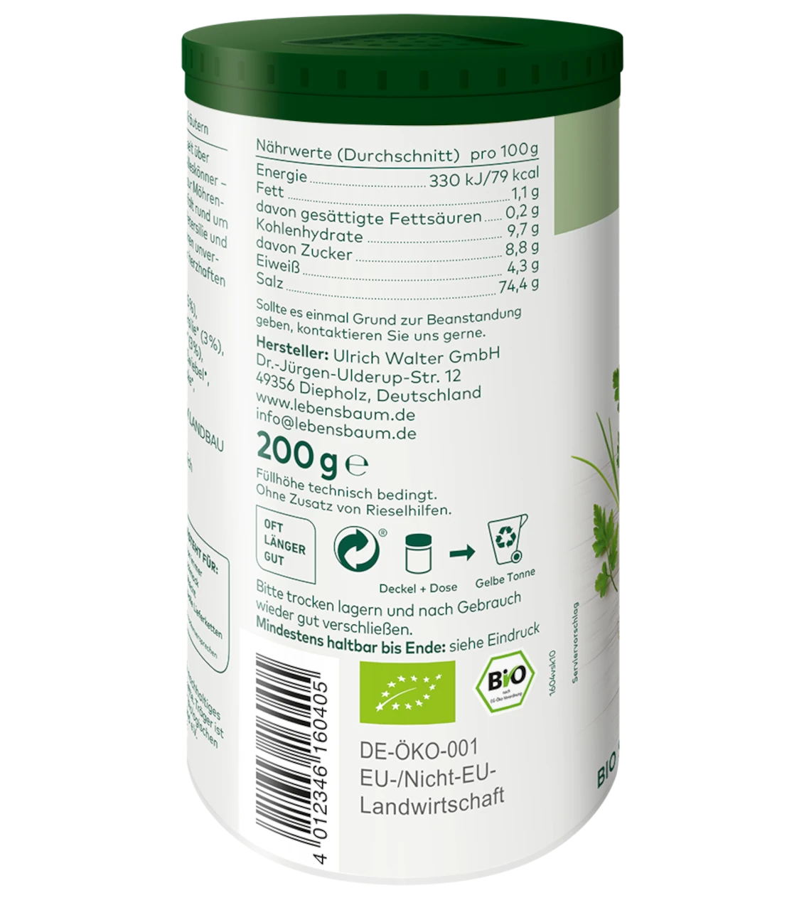 Kräutersalz demeter, Streudose 200g – Bild 2